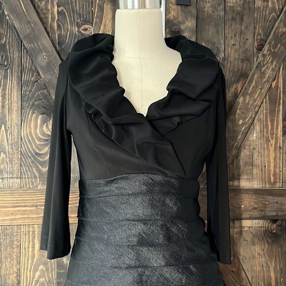 adrianna papell black layered shift shuttered  dress - Picture 7 of 10